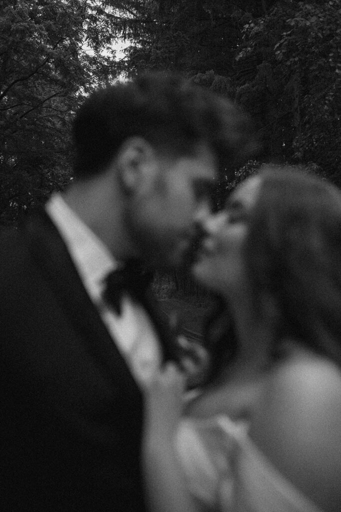 romantic couple portrait outside Morris Estate chapel Niles MI