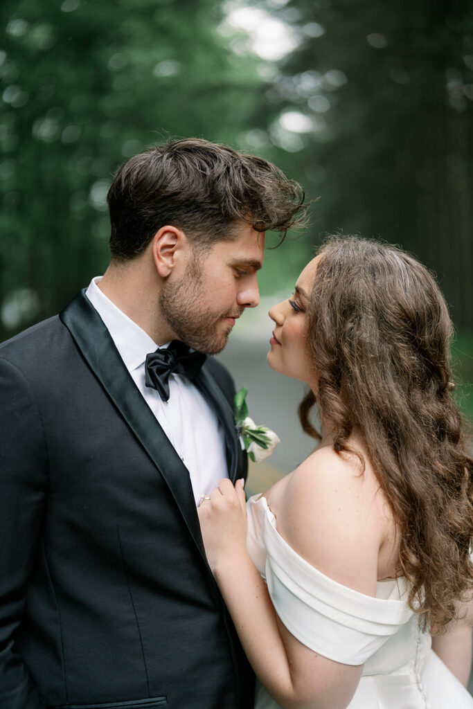 joyful bride and groom candid moment outdoor wedding portrait Michigan