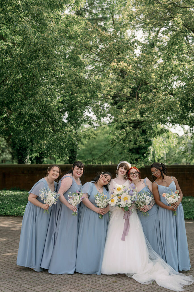 bridesmaids group photo in blue dresses Battle Creek Michigan