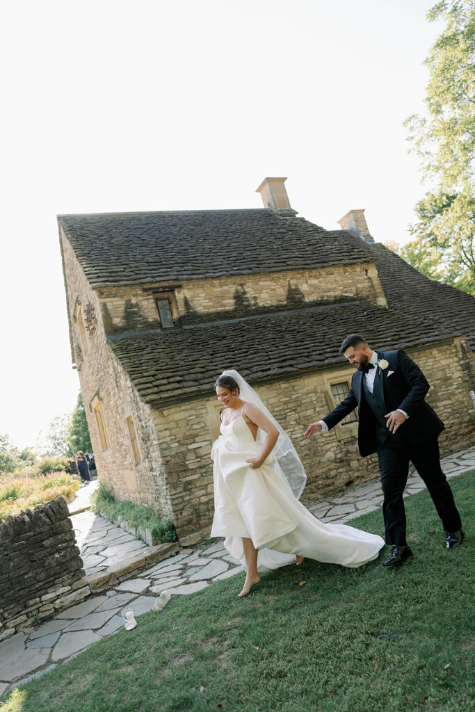 bride adn groom running photo 