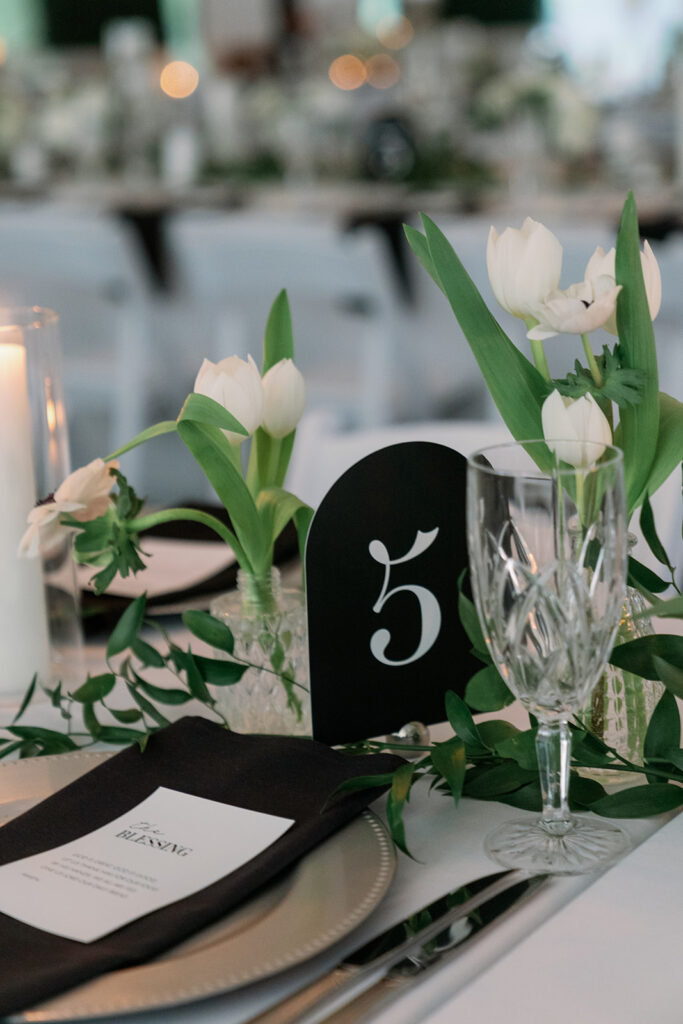 wedding table number and greenery detail reception Michigan